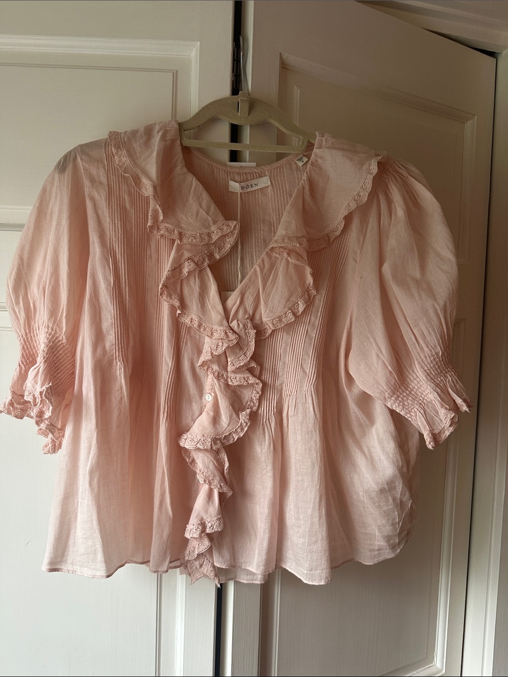 NWT Doen Henri Pink Ruffle-Front Women's Blouse